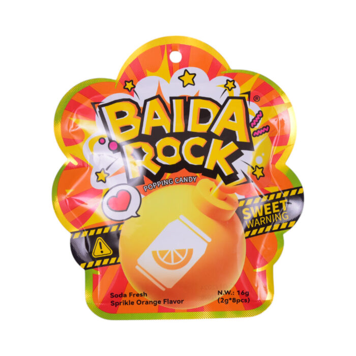 BAIDA ROCK POPPING CANDY LOLLIPOP SPRIKLE ORANGE 16 GM