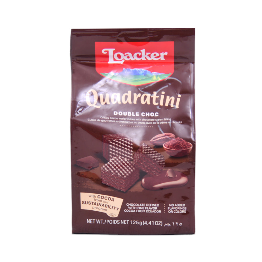 LOACKER QUADRATINI WAFER DOUBLE CHOCOLATE 125 GM