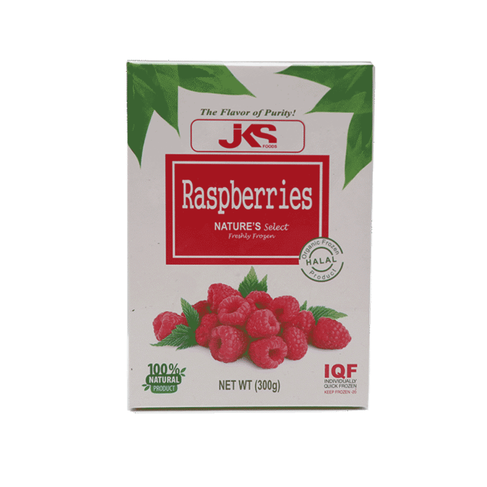 JKS NATURES SELECT FRESHLEY FROZEN RASPBERRIES BOX 300GM