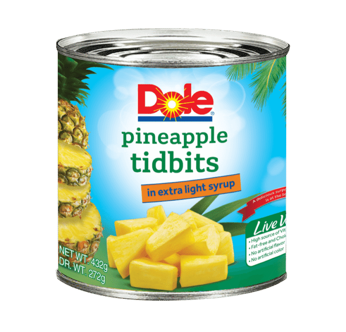 DOLE PINEAPPLE TIDBITS TIN 432 GM