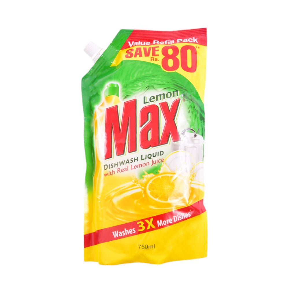 Lemon Max Dishwash Liquid Lemon Pouch 750-ML